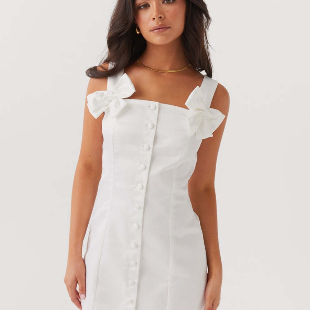 Peppermayo White Mini Dress with Bow Details